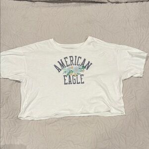 American Eagle White Embroidered Graphic Tee